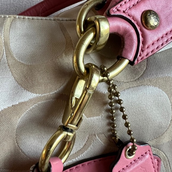 COACH Kristin Signature Large Hobo Tan Jacquard Pink Leather 2 Way Bag - Picture 4 of 11